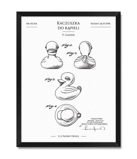 Plakat obraz do łazienki kaczuszka kaczka do kąpieli styl vintage patent 32x42 cm iWALL studio