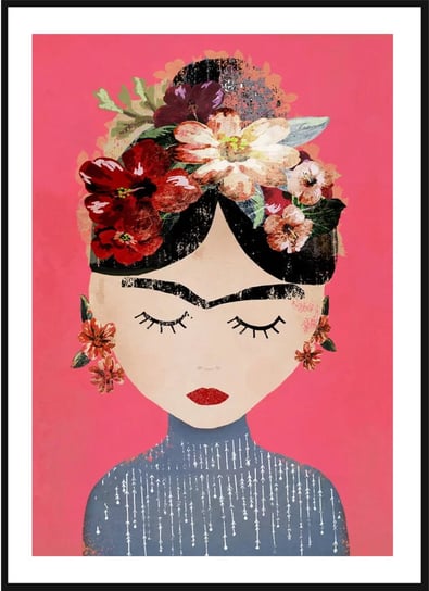 Plakat Obraz - Frida Kahlo Hipiska na Różowym Tle  - 21x30 cm posterstory.pl
