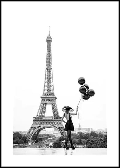 Plakat Obraz Kobieta z Balonami w Paryżu 21x30 cm (A4) posterstory.pl