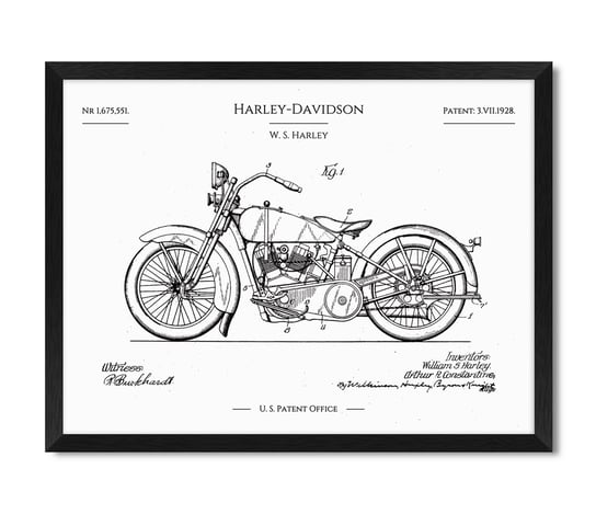 Plakat obraz na ścianę do garażu rama motocykl motor Harley-Davidson patent 42x32 cm iWALL studio