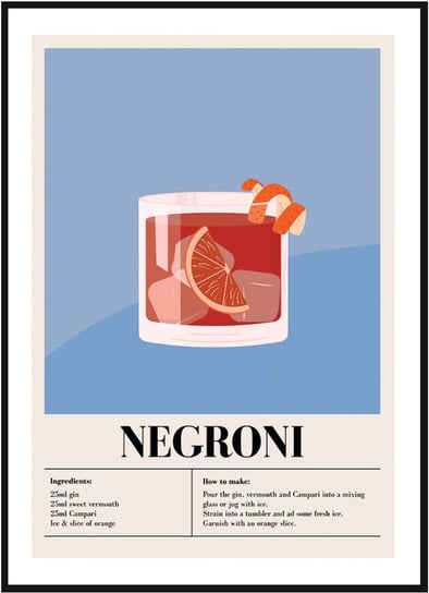 Plakat Obraz - Negroni z Pomarańczą - 70x100 cm Inna marka