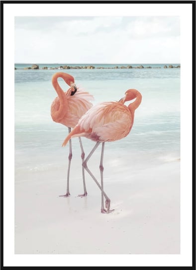 Plakat Obraz - Plaża z Flamingami  - 21x30 cm posterstory.pl