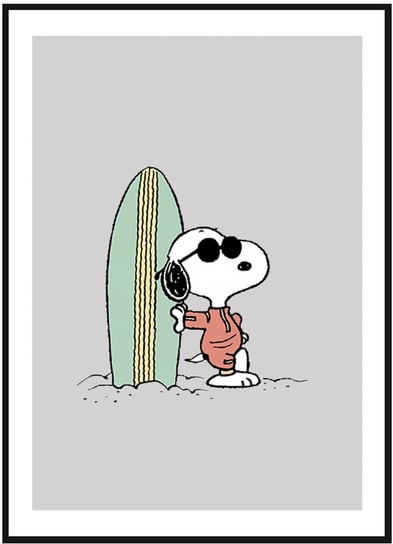 Plakat Obraz - Snoopy z Deską Surfingową - 21x30 cm posterstory.pl