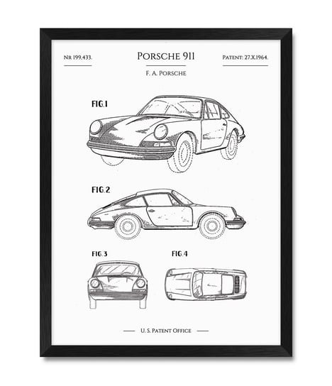 Plakat obraz w ramie do garażu samochód samochody Porsche 911 w ramie 32x42 cm iWALL studio