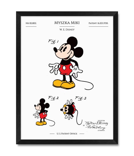 Plakat obraz w ramie do pokoju dziecięcego prezent dla dziecka na urodziny Mickey Mouse Myszka Miki 32x42 cm iWALL studio
