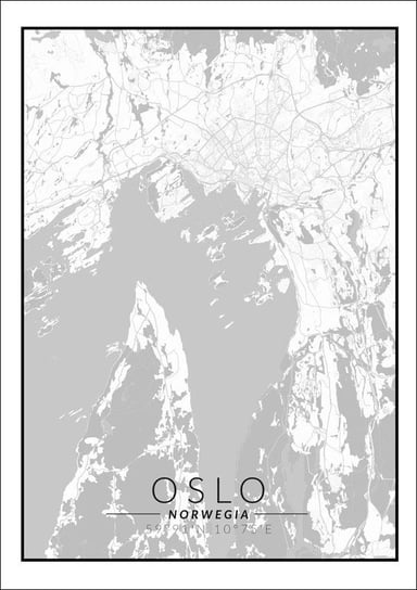 Plakat, Oslo mapa czarno biała, 29,7x42 cm reinders