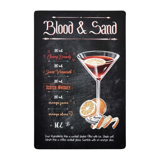 Plakat ozdobny Tabliczka dekoracyjna metalowa drink BLOOD & SAND retro vintage Rustykalne Uchwyt
