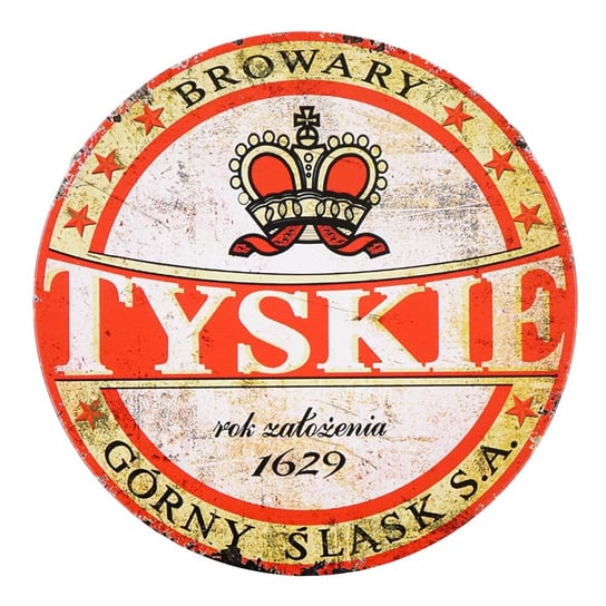 Plakat ozdobny Tabliczka dekoracyjna metalowa okrągła TYSKIE retro Rustykalne Uchwyt