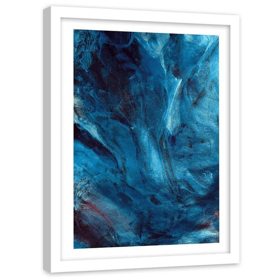 Plakat ozdobny w ramie białej FEEBY Abstrakcja błękitna tekstura, 80x120 cm Feeby