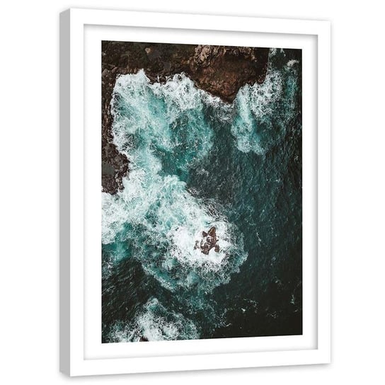 Plakat ozdobny w ramie białej FEEBY Widok z góry brzeg morza, 30x40 cm Feeby