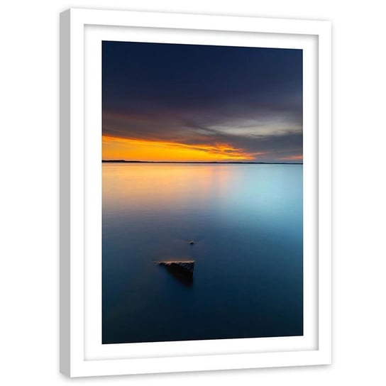 Plakat ozdobny w ramie białej FEEBY Wieczór nad jeziorem, 50x70 cm Feeby