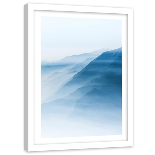 Plakat ozdobny w ramie białej FEEBY Zbocza gór za mgłą, 40x50 cm Feeby