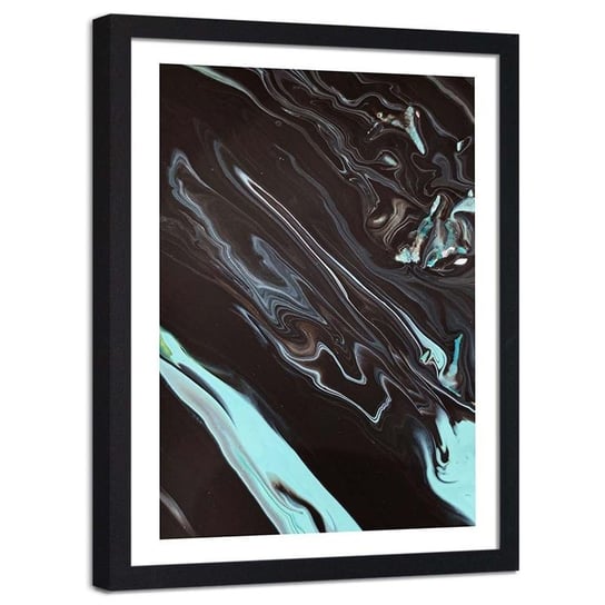 Plakat ozdobny w ramie czarnej FEEBY Atrament farba w wodzie abstrakcja, 60x80 cm Feeby