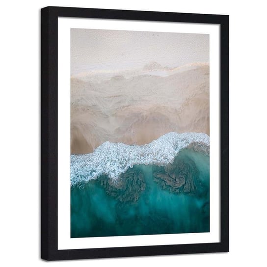 Plakat ozdobny w ramie czarnej FEEBY Morski brzeg plaża fale widok z powietrza, 13x18 cm Feeby