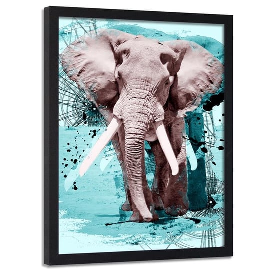 Plakat ozdobny w ramie czarnej FEEBY Słoń afrykański abstrakcja, 80x120 cm Feeby