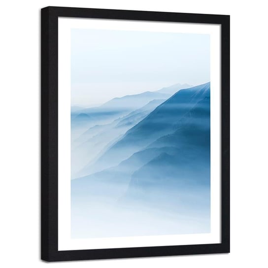 Plakat ozdobny w ramie czarnej FEEBY Widok na góry za mgłą, 80x120 cm Feeby