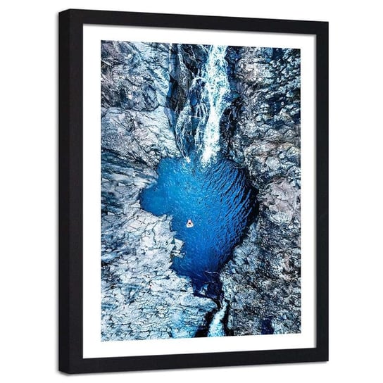 Plakat ozdobny w ramie czarnej FEEBY Wodospad i staw widok z powietrza, 50x70 cm Feeby