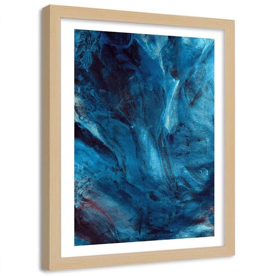 Plakat ozdobny w ramie naturalnej FEEBY Błękitna tekstura abstrakcja, 40x60 cm Feeby