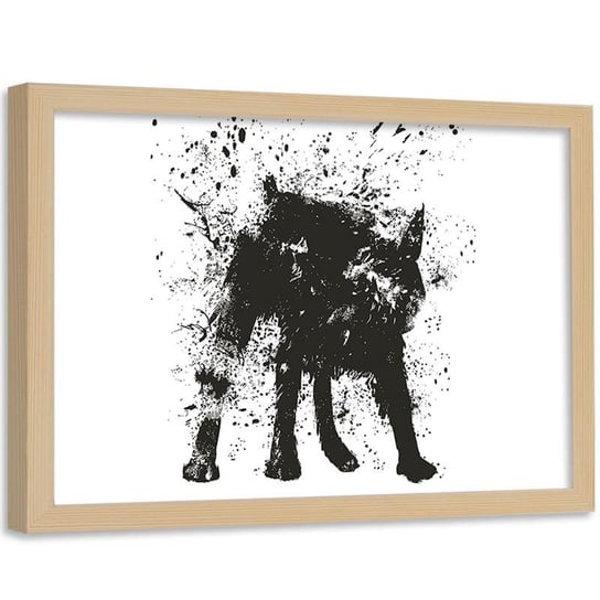 Plakat ozdobny w ramie naturalnej FEEBY Chlapiący pies, 60x40 cm Feeby