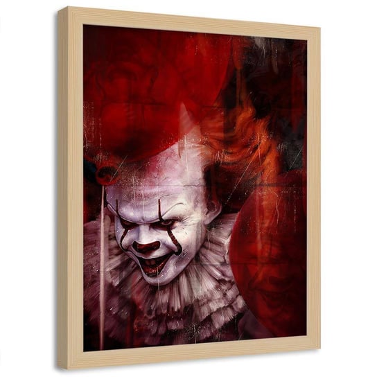 Plakat ozdobny w ramie naturalnej FEEBY Kino horror klaun, 40x60 cm Feeby