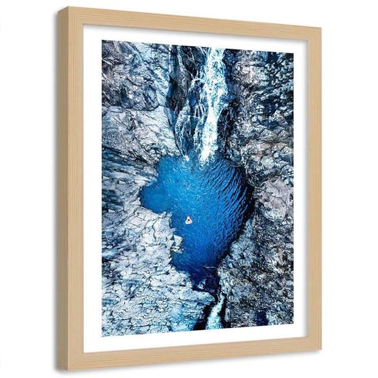 Plakat ozdobny w ramie naturalnej FEEBY Wodospad wśród skał, 40x50 cm Feeby