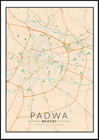 Plakat, Padwa, Włochy mapa kolorowa, 20x30 cm reinders