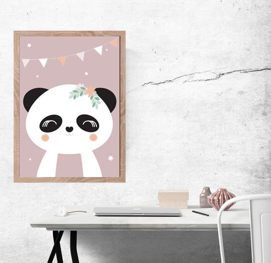 Plakat, Panda ciemnoróżowe tło, 40x50 cm reinders