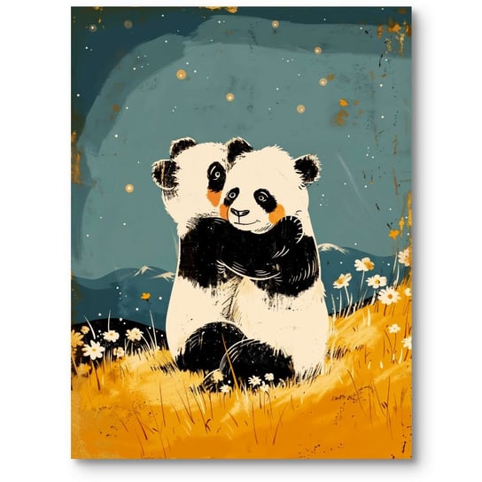 Plakat panda przytulające się niebo do pokoju dziecięcego niebiesko-pomarańczowy 50x70 cm MieszkoMieszko