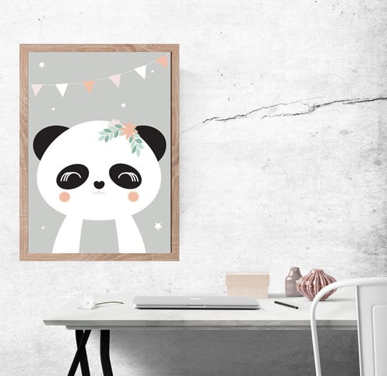 Plakat, Panda szare tło, 40x50 cm reinders