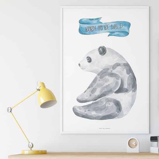 Plakat Panda, szaro-niebieski, 40x50 cm Love The Journey