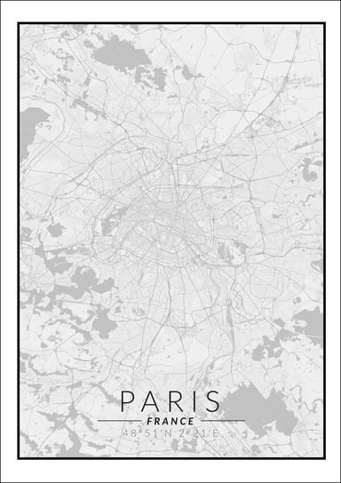 Plakat, Paris mapa czarno biała, 30x40 cm reinders