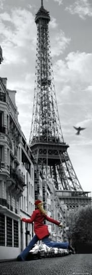 Plakat, Paryż Wieża Eiffla Dziewczyna w Czerwonym Płaszczu, 53x158 cm Inna marka