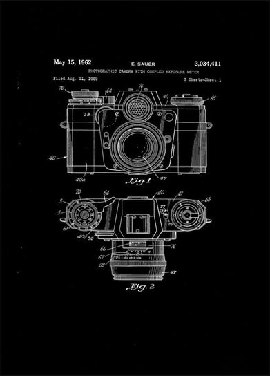 Plakat, Patent Aparat Fotograficzny Projekt 1962 - retro, 40x60 cm reinders