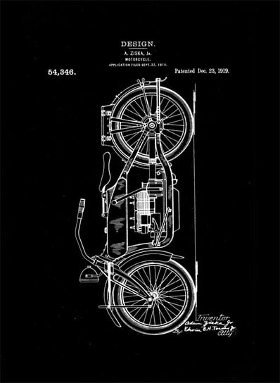 Plakat, Patent Motocykl Projekt 1919 - retro, 30x40 cm reinders