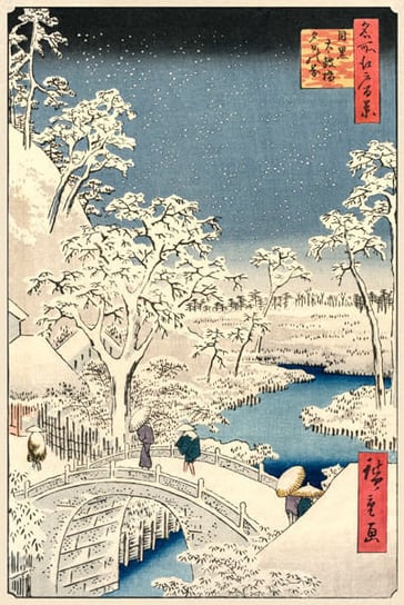 Plakat, Picture of Twilight at the Drum Bridge in Meguro, Hiroshige, 60x80 cm reinders