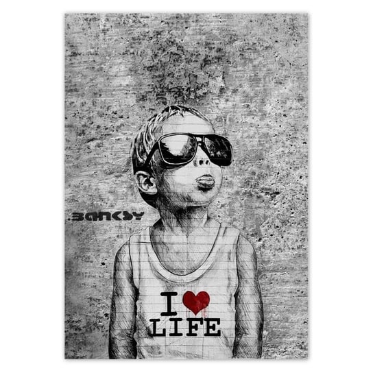 Plakat pionowy I love life Banksy, 14,8x21  cm ZeSmakiem