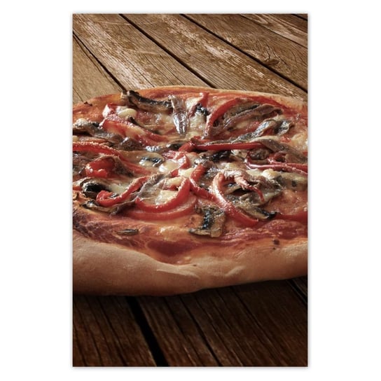 Plakat Pizza na drewnianym stole, 80x120 cm ZeSmakiem