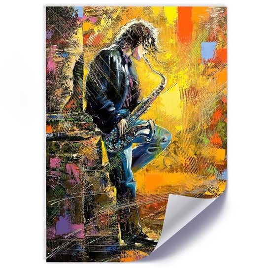 Plakat poster FEEBY, Muzyk z saksofonem kolorowy malowany 40x50 Feeby