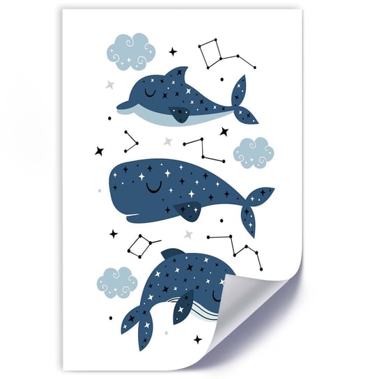 Plakat poster FEEBY, Wesołe Wieloryby Niebieski 20x30 Feeby