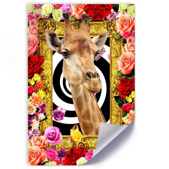 Plakat poster FEEBY, Żyrafa i kolorowe Kwiaty 30x45 Feeby