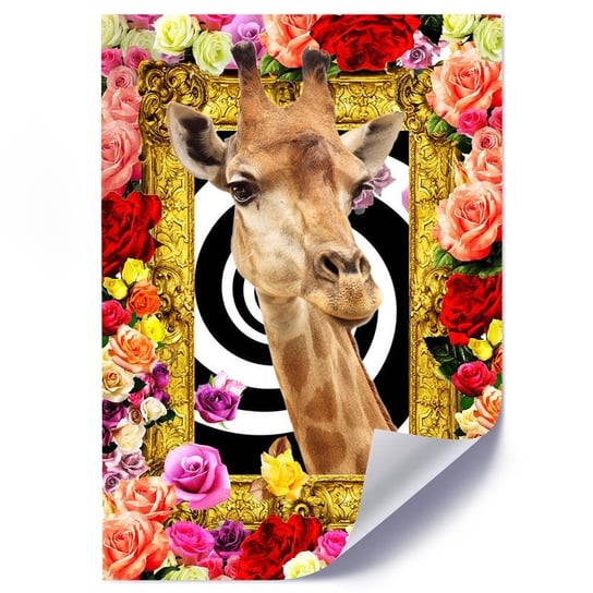 Plakat poster FEEBY, Żyrafa i kolorowe Kwiaty 60x90 Feeby