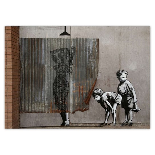 Plakat poziomy Banksy Chłopcy Prysznic, 21x14,8  cm ZeSmakiem
