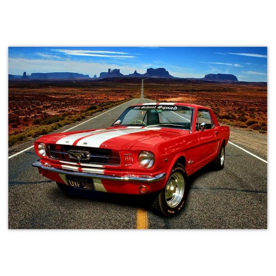 Plakat poziomy Czerwony Ford Mustang USA, 21x14,8  cm ZeSmakiem