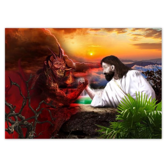 Plakat poziomy Siłowanie Jezusa z diabłem, 42x29,7  cm ZeSmakiem