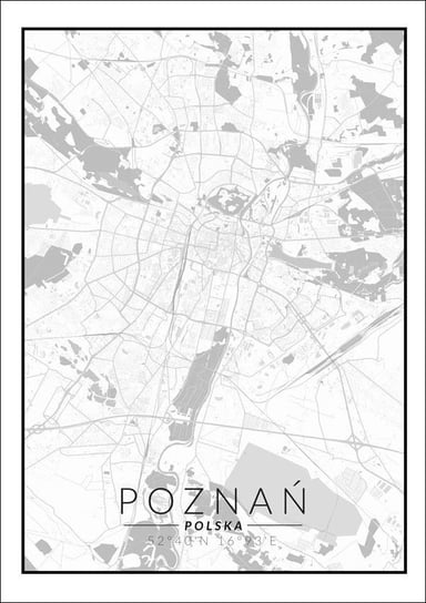 Plakat, Poznań mapa czarno biała, 21x29,7 cm reinders