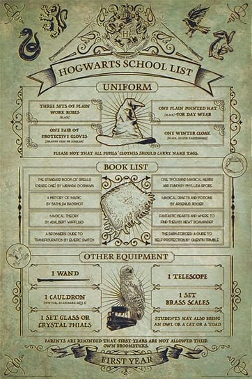 Plakat PYRAMID INTERNATIONAL Harry Potter (HOGWARTS School List) Pyramid Posters