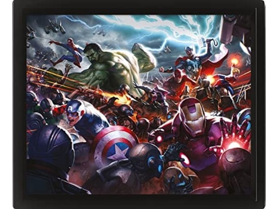 Plakat Pyramid International Marvel Avengers w 3D (Avengers Assemble Heroes Assault Design) Soczewkowy plakat 3D w ramce pudełkowej 25 cm x 25 cm, prezenty Marvel dla chłopców i dziewcząt Inna marka