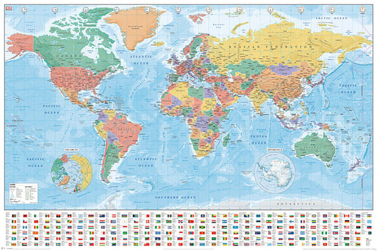 Plakat PYRAMID INTERNATIONAL, World Map - Flags And Facts-Dm Maxi, 61x91 cm Pyramid International