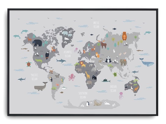 Plakat r 91x61 cm Pokój Dziecka Mapa Świata Zwierz Printonia