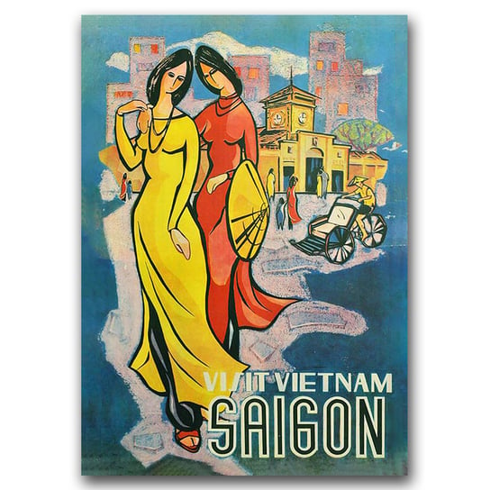 Plakat retro do salonu Odwiedź Vietnam Sagon A1 Vintageposteria